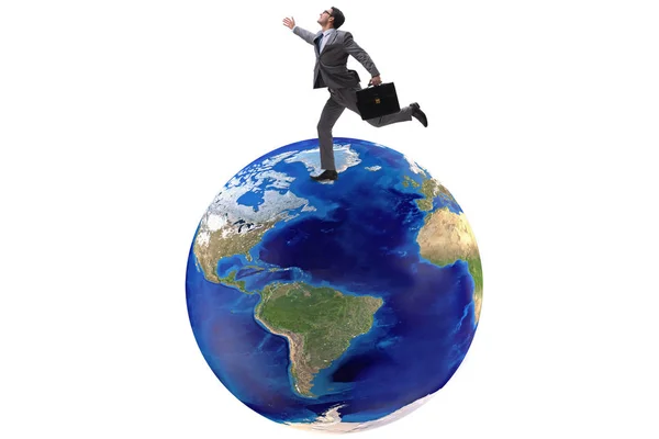 Businessman in globalization concept with earth on white — Stock Photo, Image