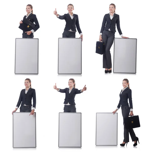 Woman businesswoman with blank board on white — Stock Photo, Image