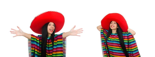 Мексиканські жінка в смішний концепцією на білому — стокове фото