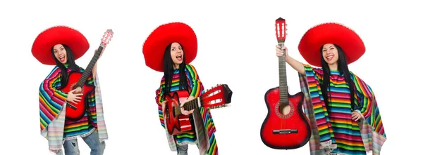 Vrouw Mexicaanse gitarist op wit — Stockfoto