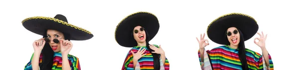 Mexicaanse vrouw in grappige concept op wit — Stockfoto