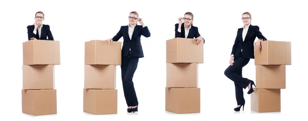 Mulher empresária com caixas em branco — Fotografia de Stock