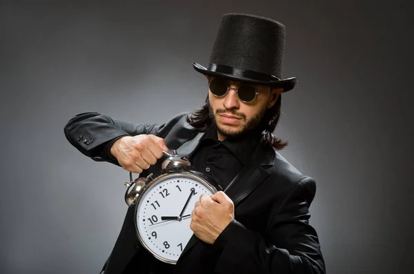 Vintage concept with man wearing black top hat — Stock Photo, Image