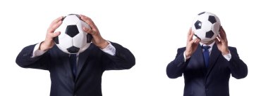 Businessman with football on white