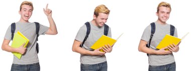 Genç öğrenci beyaz arka plan üzerinde izole 