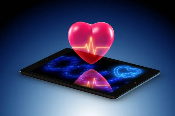 Concepto de telemedicina con monitoreo remoto de la condición cardíaca - renderizado 3d —  Fotos de Stock