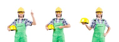 Sanayi işçisi beyaz arka planda izole edilmiş.