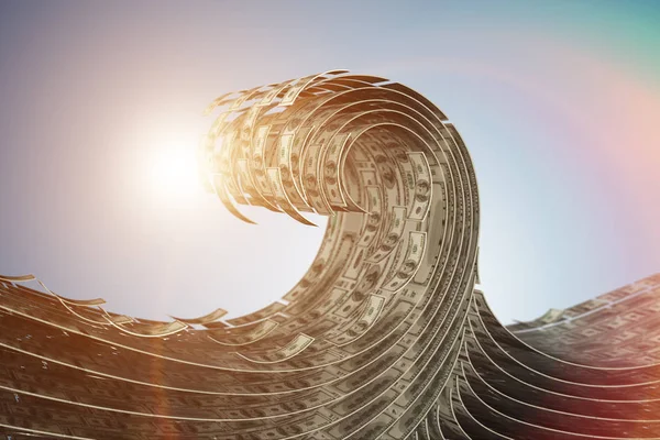 Wave made of dollars - 3d rendering — Stock Photo, Image