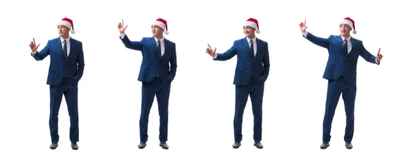 Ung skolelev bär santa hatt i jul koncept på vit — Stockfoto