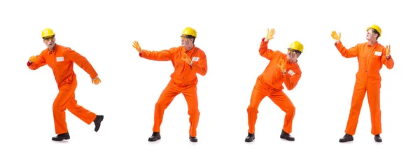 Contractor employee wearing coveralls isolated on white — Stock Photo, Image