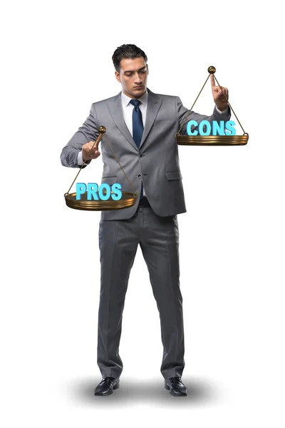 Businessman choosing pros and cons — Stock Image Businessman choosing pros and cons Royalty Free Stock Images