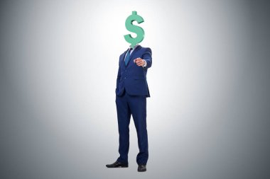 Kafası yerine dolar işareti olan bir iş adamı.