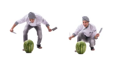 Beyaz karpuzlu genç aşçı.