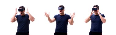 Sanal gerçeklik Vr gözlük izole o giyen genç yakışıklı adam