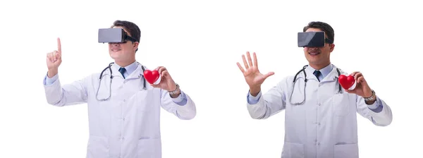 Doctor wearing a vr virtual reality headset isolated on white ba — Stock Photo, Image