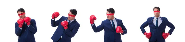 Lawyer with blindfold wearing boxing gloves isolated on white — Stock Photo, Image