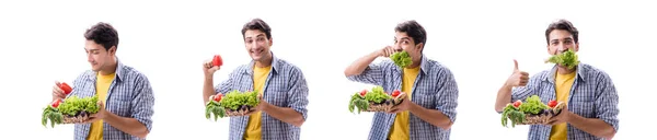 Uomo con cesto di frutta e verdura — Foto Stock