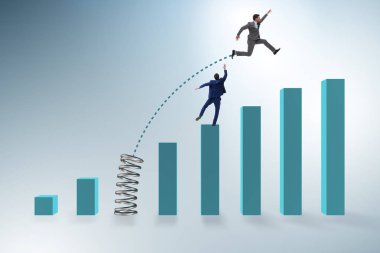 İş adamı rakiplerinin üzerinden atlıyor.