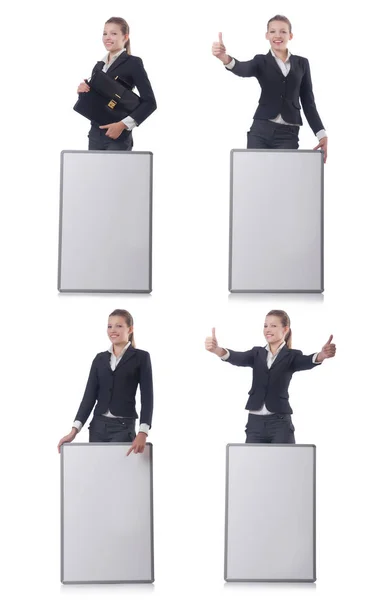 Woman businesswoman with blank board on white — Stock Photo, Image