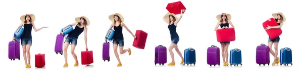 Mulher com suitacases se preparando para férias de verão — Fotografia de Stock