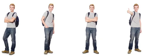 Jonge student geïsoleerd op witte achtergrond — Stockfoto