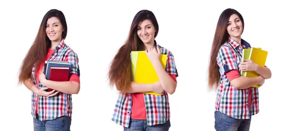 Jonge vrouwelijke student geïsoleerd op de witte — Stockfoto