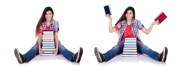 Studente con libri isolati su bianco — Foto Stock