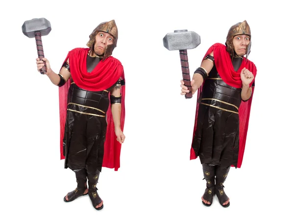 Gladiator met hamer geïsoleerd op wit — Stockfoto