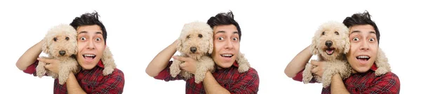 Jovem com cão isolado em branco — Fotografia de Stock