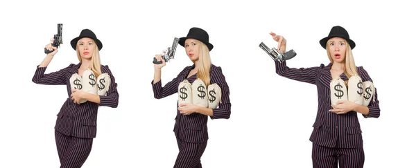 Mujer gangster con pistola en concepto vintage — Foto de Stock