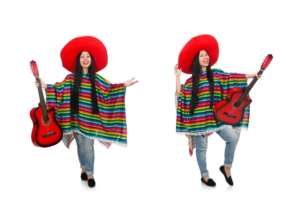 Vrouw Mexicaanse gitarist op wit — Stockfoto