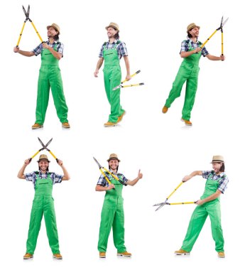 Beyaz izole makası ile komik adam