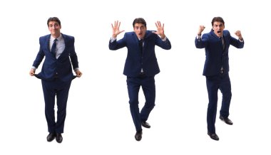 Genç işadamı beyazda izole edilmiş 