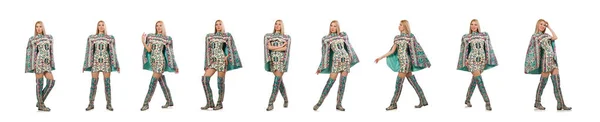Modelo vestido con elementos de alfombra azerí aislados en — Foto de Stock