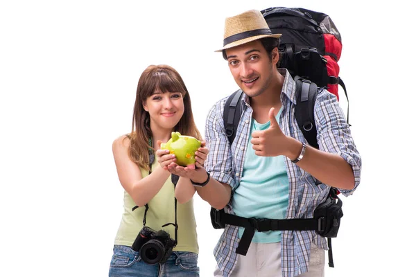 Família jovem se preparando para viagens de férias em branco — Fotografia de Stock