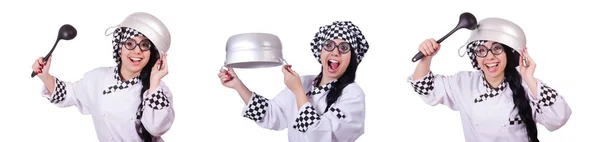 被白色背景隔离的女厨师 — 图库照片