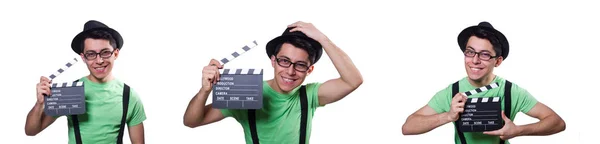 Lustiger Mann mit Filmtafel — Stockfoto