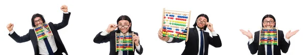 Vicces ember számológéppel és abakusszal — Stock Fotó