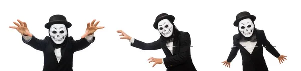 Άνθρωπος με τρομακτική μάσκα που απομονώνονται σε λευκό — Φωτογραφία Αρχείου