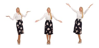 Siyah etekli, beyaz çiçekli güzel bir kız.