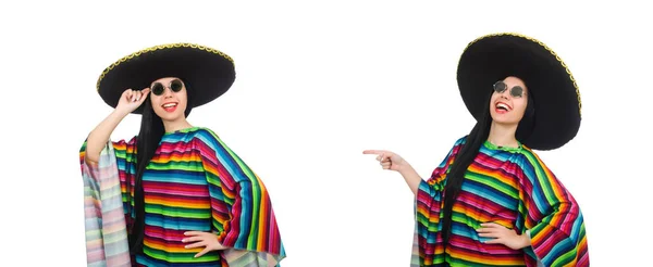 Wanita Meksiko dalam konsep lucu di atas putih — Stok Foto
