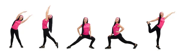 Mujer haciendo ejercicios en blanco —  Fotos de Stock
