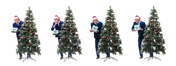 Uomo d'affari decorazione albero di Natale isolato su bianco — Foto Stock