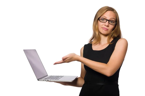 Mujer con portátil aislado en blanco —  Fotos de Stock