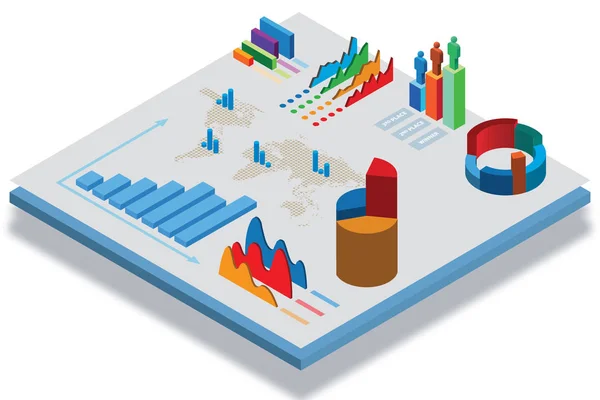 Isometrische Ansicht verschiedener Geschäftsdiagramme - 3D-Darstellung — Stockfoto