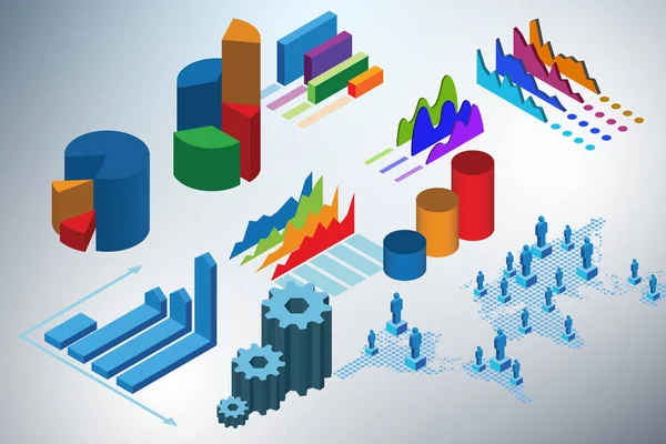 Verschiedene Diagramme und Diagramme - 3D-Darstellung — Stockfoto
