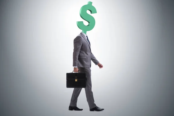 Бизнесмен с табличкой доллара вместо головы — стоковое фото