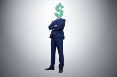 Kafası yerine dolar işareti olan bir iş adamı.