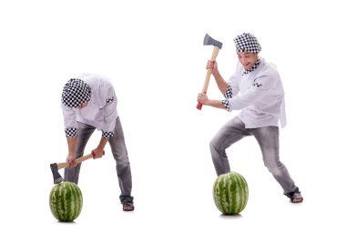 Beyaz karpuzlu genç aşçı.