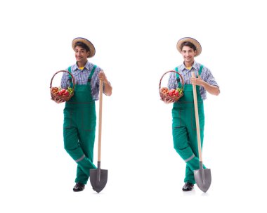 Beyaz arka plan üzerinde izole genç çiftçi